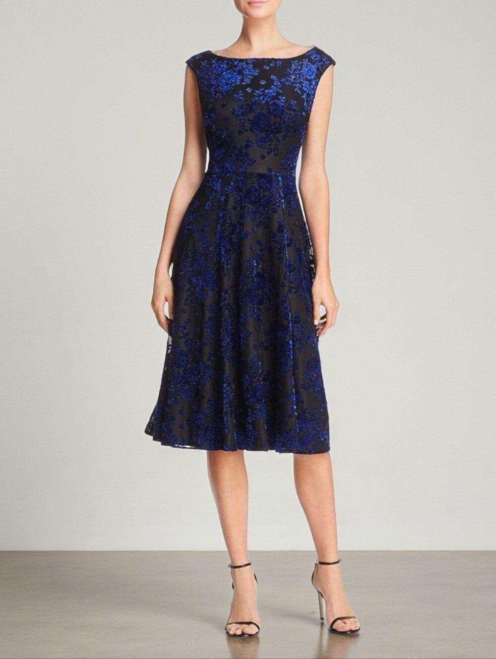 Betsey Johnson Shimmer Blue Black Burnout Party Dress Size 10
